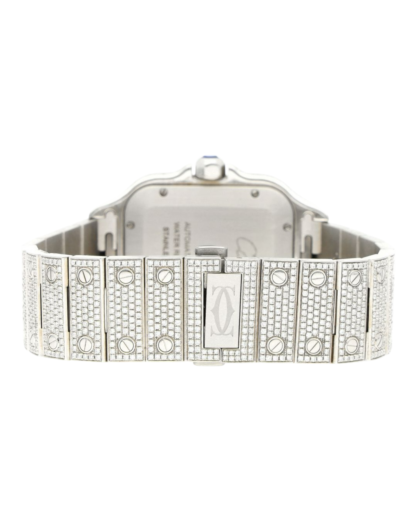 Santos De Cartier WSSA0018 Iced Out – Superclone 1:1 with genuine moissanite diamonds and Arabic numerals