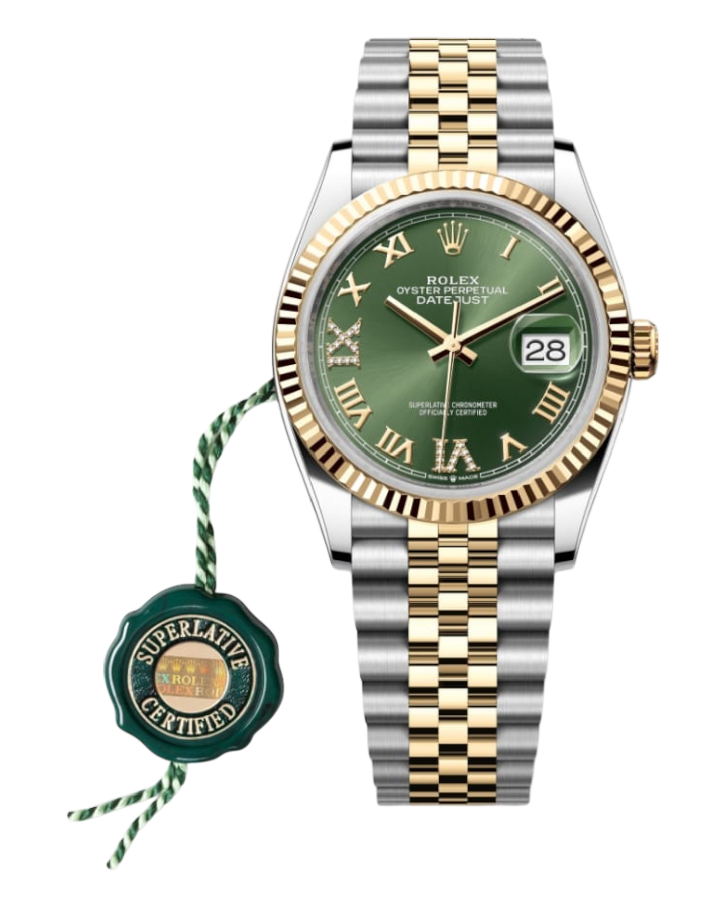 Rolex Datejust Green Dial with Roman & Diamond Markers, 36mm Bicolor - Jubilee - U1 FACTORY - AUTOMATIK