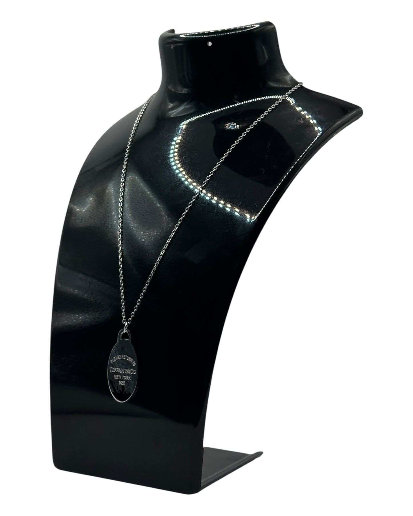 Tiffany & Co. Halskette schwarz mit ovalem Anhänger aus 925 Sterling-Silber