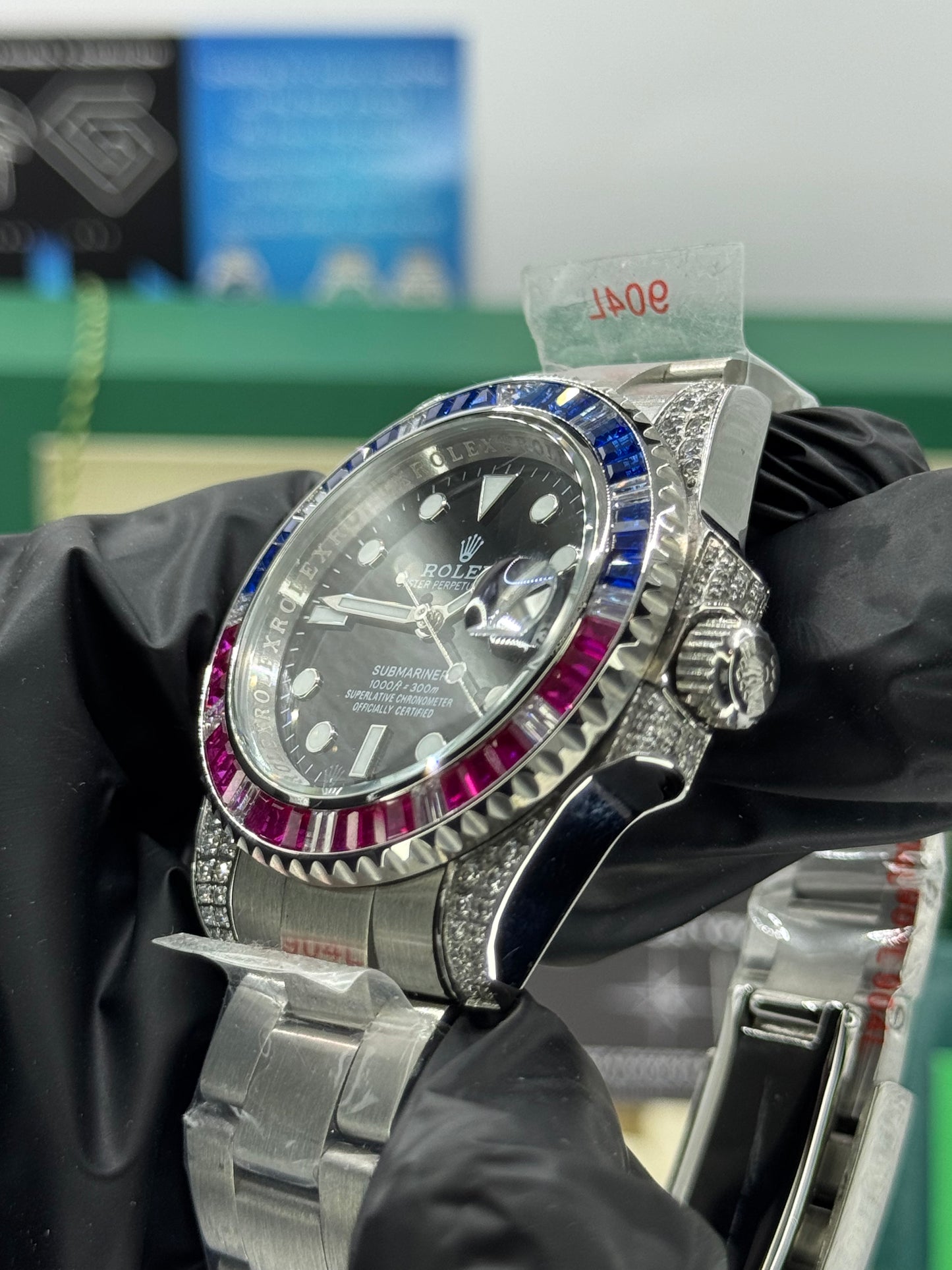 ROLEX SUBMARINER - CUSTOMIZED PEPSI ICED OUT - OYSTER - 41MM U1 FACTORY - AUTOMATIKE