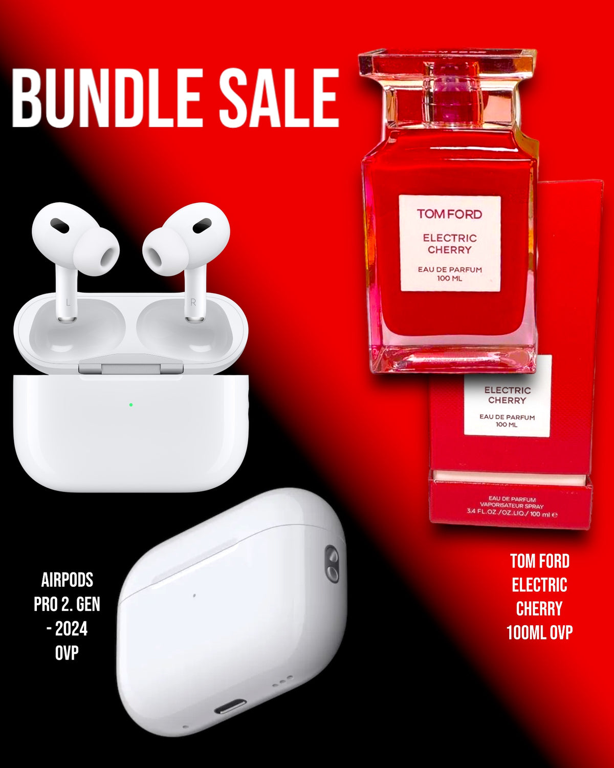 BUNDLE SALE - TOM FORD ELECTRIC CHERRY 100ml OVP HIGH END + AIRPODS PRO 2nd GEN 2024 OVP