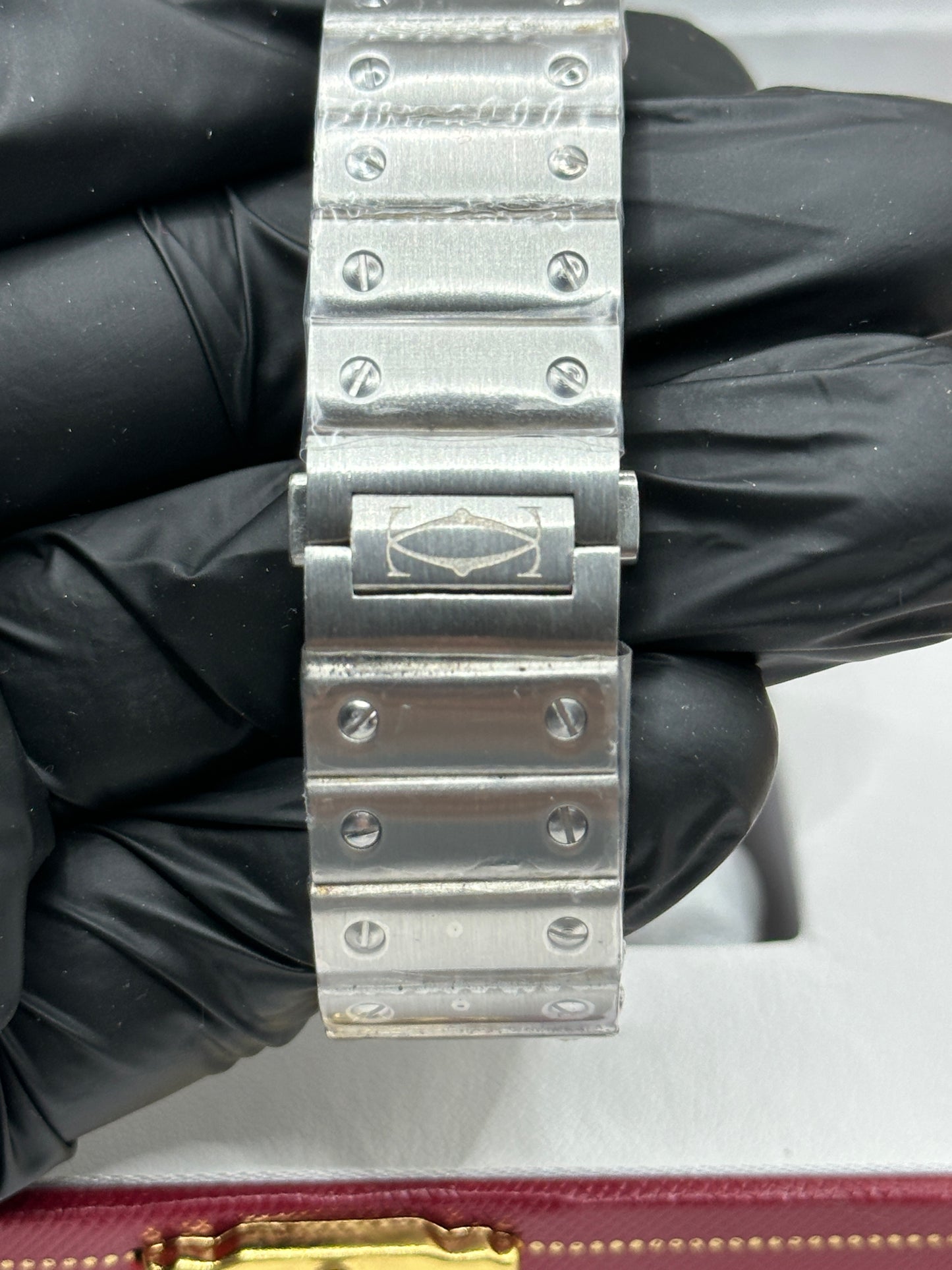 Cartier Santos, 40mm Stahl, weißes Zifferblatt mit römischen Ziffern - Automatik + Box & Papiere