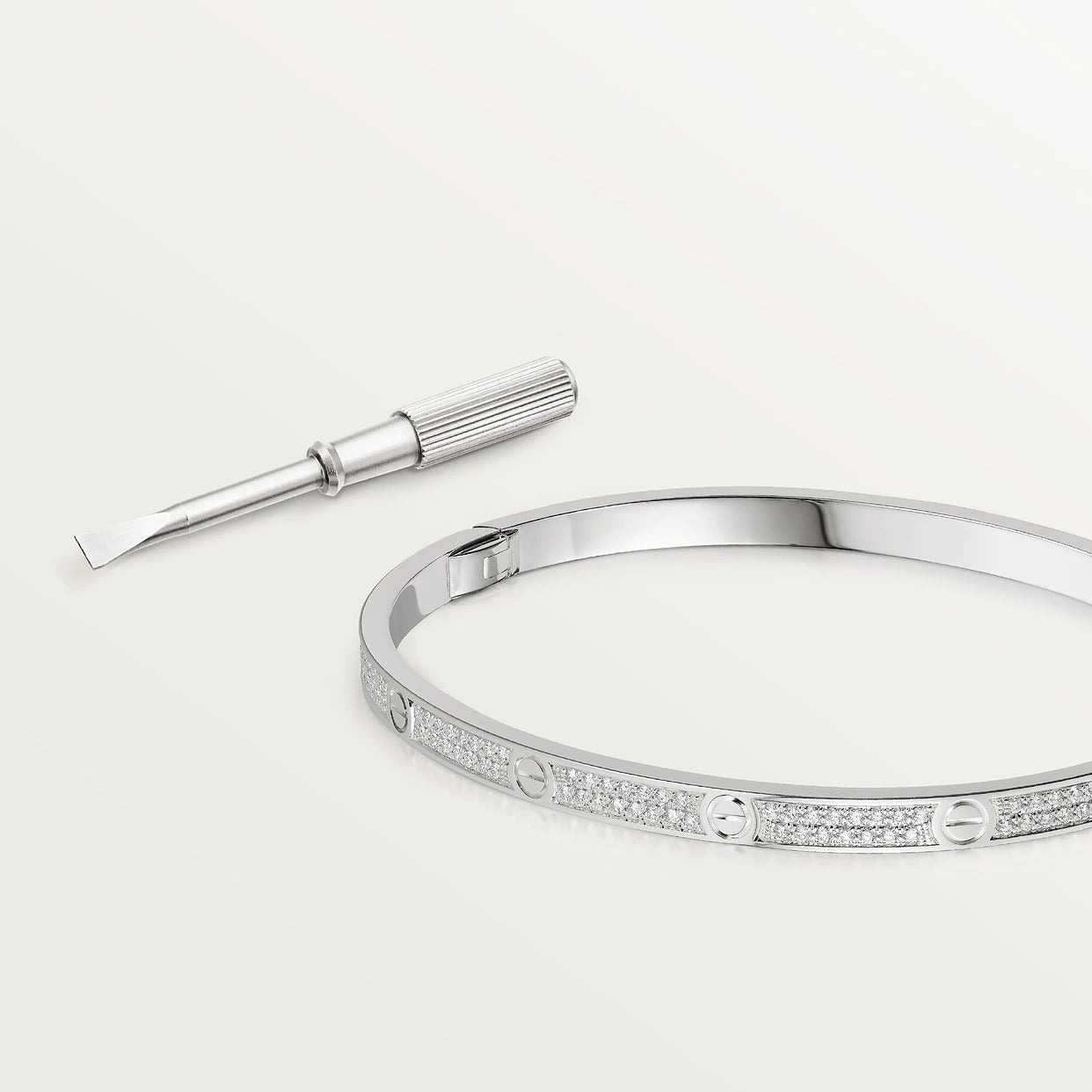 CARTIER LOVE ARMBAND SCHMAL - ICED OUT SILBER / WEIßGOLD - UNISEX - FULLSET