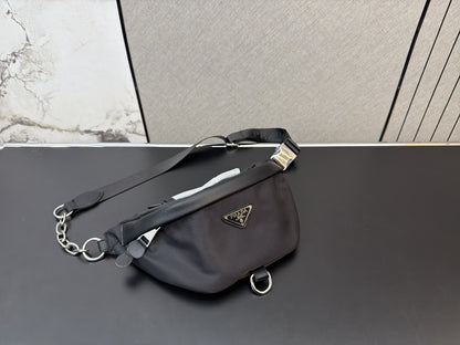 PRADA NYLON AND SAFFIANO LEATHER BELT BAG – SILVER / GOLD LOGO – FULL SET – 1:1 HIGH END