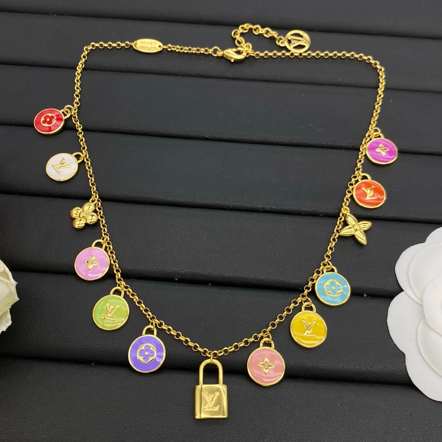 LOUIS VUITTON MONOGRAM ENAMEL CHARMS NECKLACE – Full Set - 1:1 HIGH END