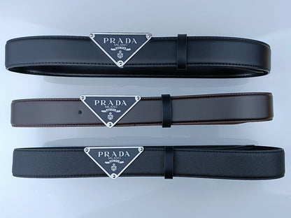 PRADA TRIANGLE LOGO SAFFIANO LEATHER BELT – FULL SET – 1:1 HIGH END