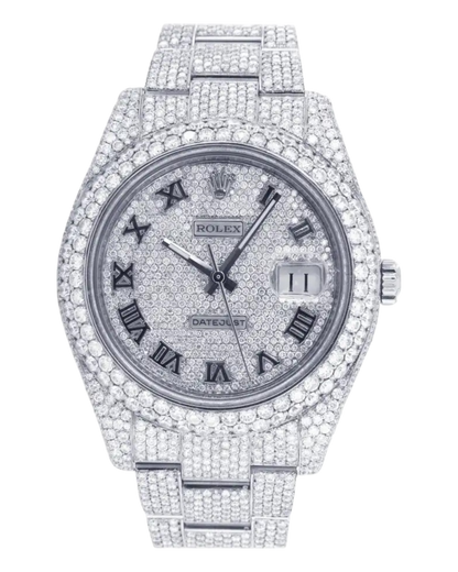 Rolex Datejust 41 Iced Out 126300 Superclone 1:1 with genuine moissanite diamonds and Roman numerals