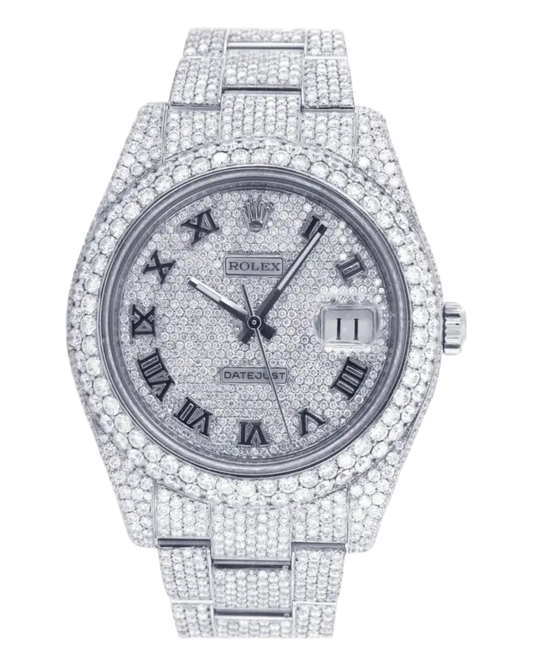 Rolex Datejust 41 Iced Out 126300 Superclone 1:1 with genuine moissanite diamonds and Roman numerals