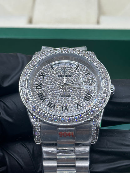 Rolex Day-Date Full Diamond Dial, Bezel and Roman Markers, 40mm White Gold President - U1 FACTORY - AUTOMATIK