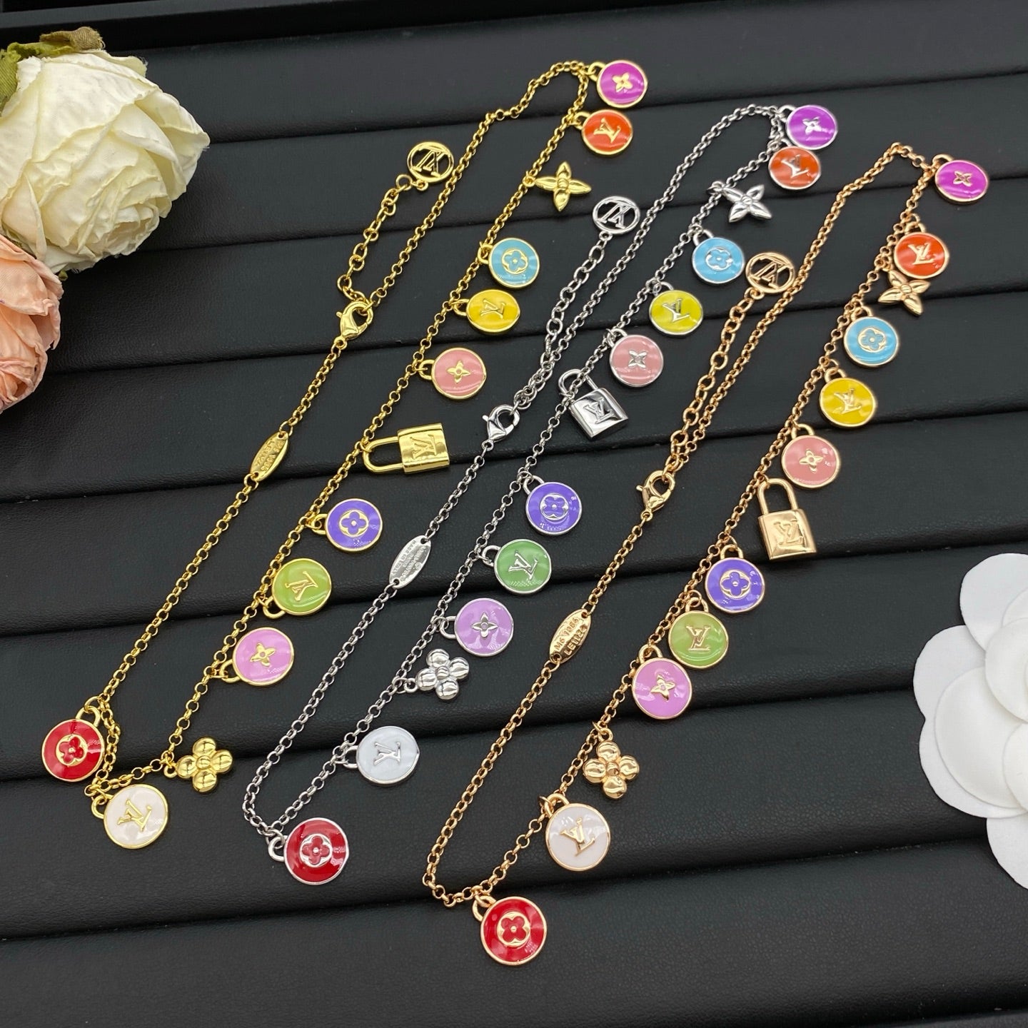 LOUIS VUITTON MONOGRAM ENAMEL CHARMS NECKLACE – Full Set - 1:1 HIGH END