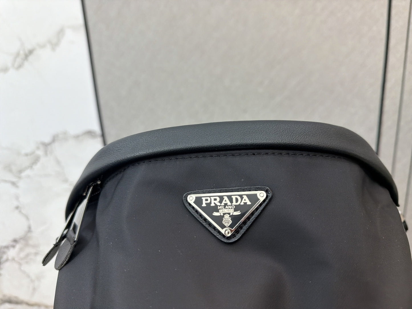 PRADA NYLON AND SAFFIANO LEATHER BELT BAG – SILVER / GOLD LOGO – FULL SET – 1:1 HIGH END