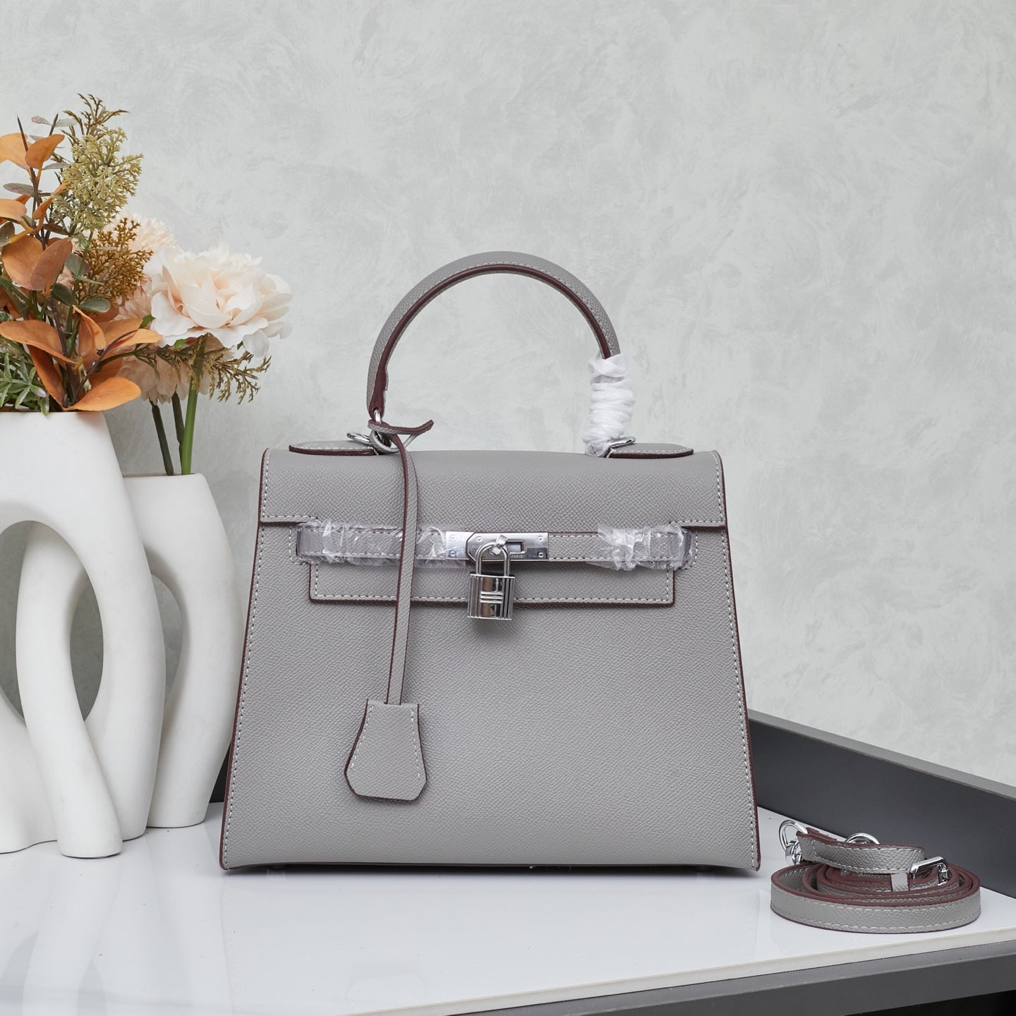 HERMÈS SCHULTERTASCHE KELLY 28CM FEU RETOURNE SILVER - 1:1 HIGH END