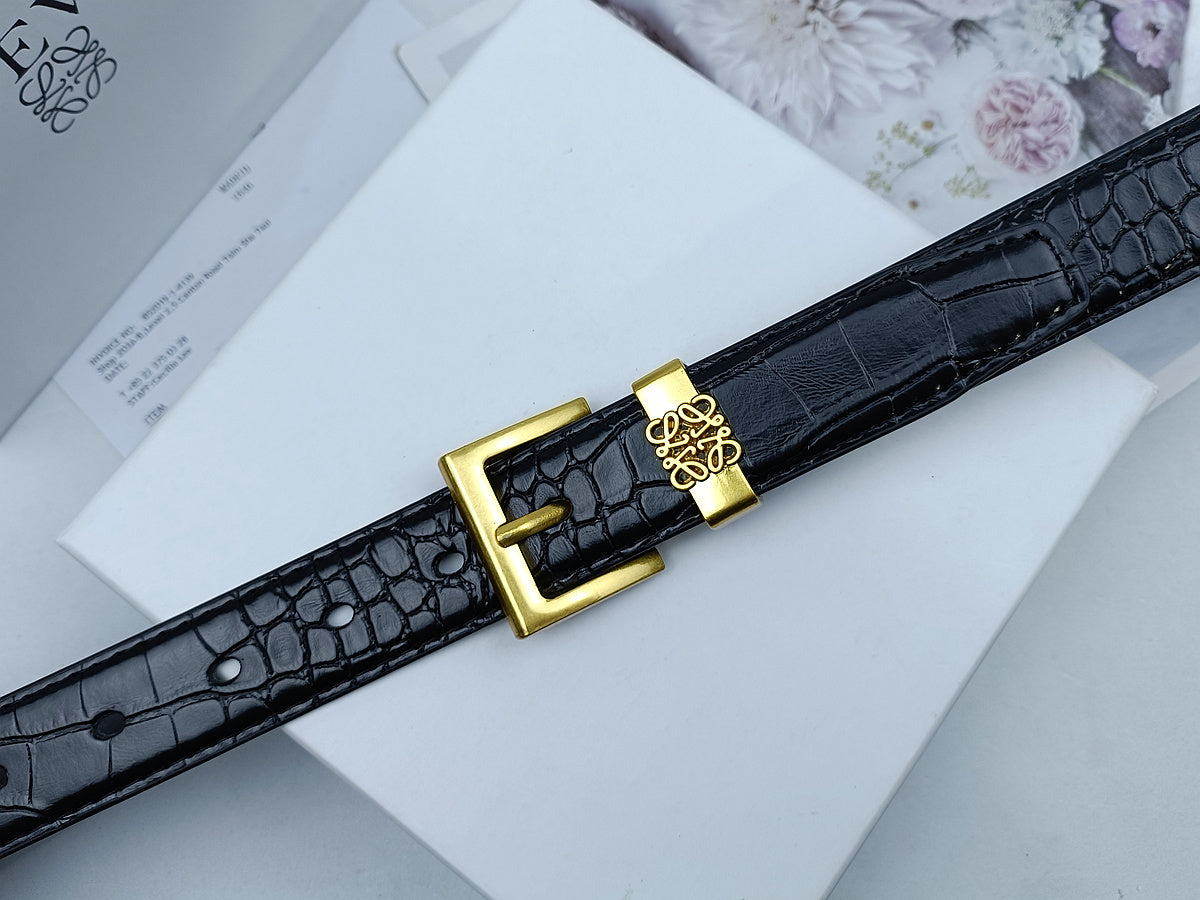 LOEWE ANAGRAM RETRO PIN BUCKLE LEATHER BELT – FULL SET – 1:1 HIGH END