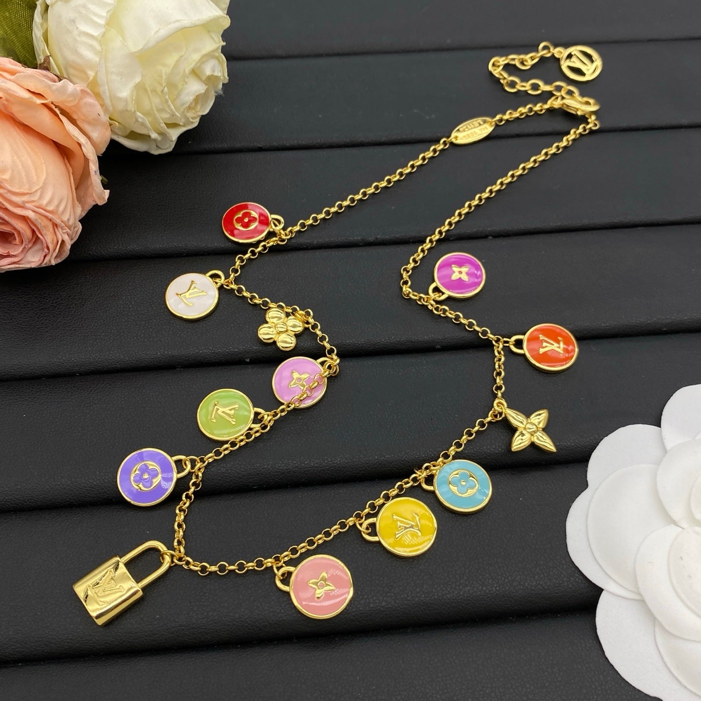 LOUIS VUITTON MONOGRAM ENAMEL CHARMS NECKLACE – Full Set - 1:1 HIGH END