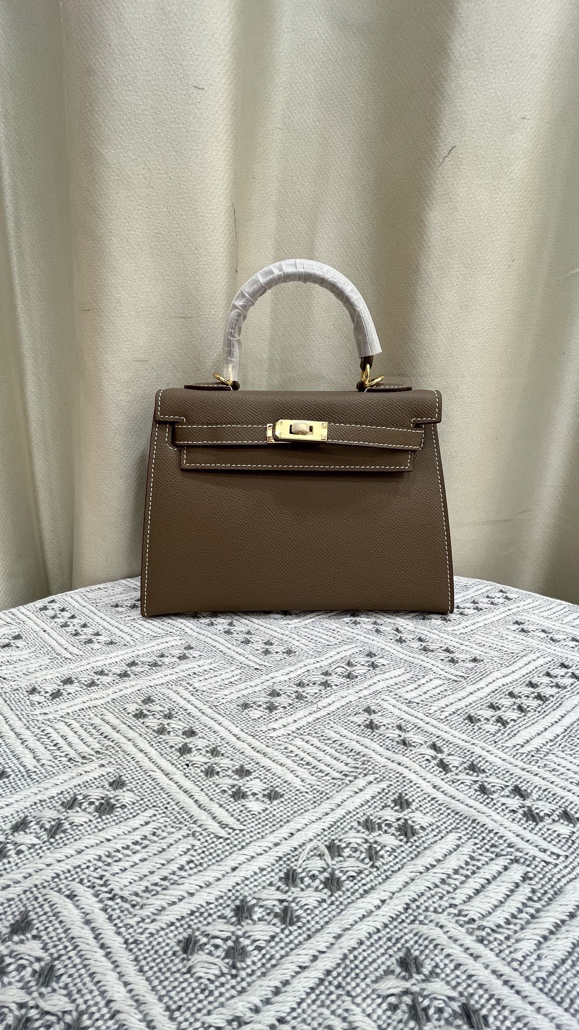 HERMÈS GRIS ETAIN MINI KELLY SELLIER 20 EPSOM GOLD/SILVER HARDWARE- 1:1 HIGH END