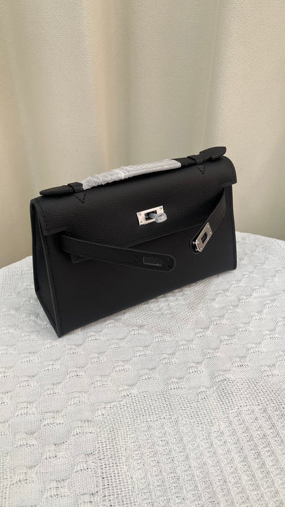HERMÈS KELLY POCHETTE ARDOISE SWIFT SILVER HARDWARE 22CM  - 1:1 HIGH END