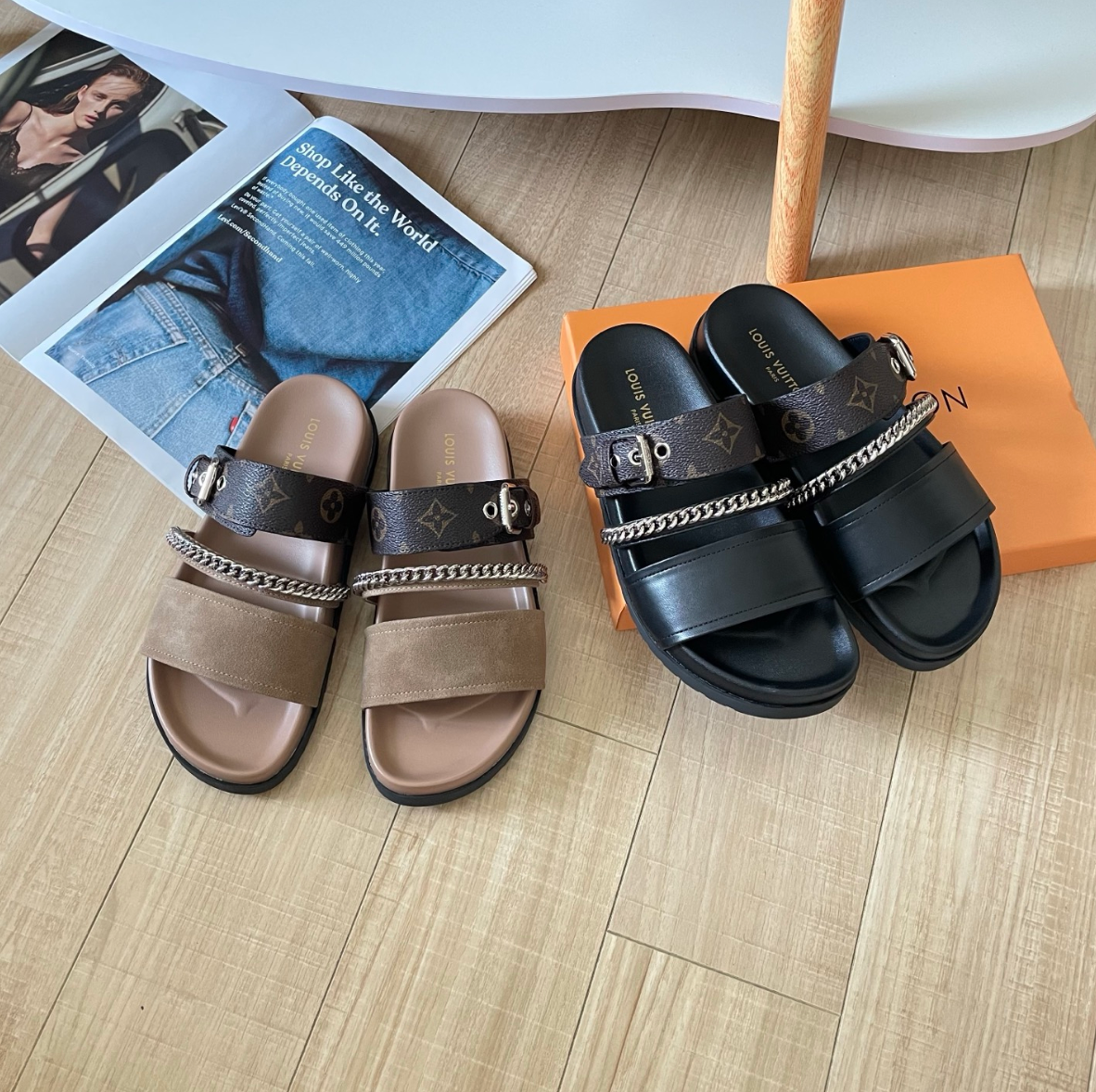 LOUIS VUITTON DOUBLE STRAP SLIDES – FULL SET – 1:1 HIGH END