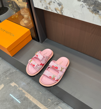 LOUIS VUITTON MONOGRAM CHERRY DOUBLE STRAP SLIDES – FULL SET – 1:1 HIGH END