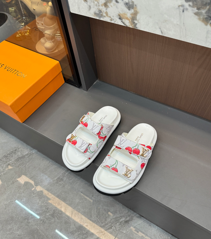 LOUIS VUITTON MONOGRAM CHERRY DOUBLE STRAP SLIDES – FULL SET – 1:1 HIGH END
