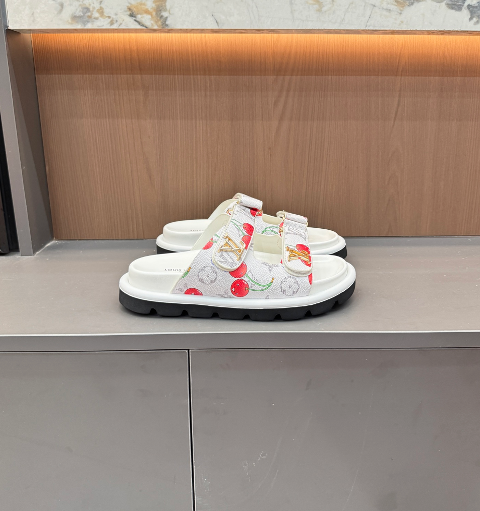 LOUIS VUITTON MONOGRAM CHERRY DOUBLE STRAP SLIDES – FULL SET – 1:1 HIGH END