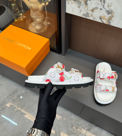 LOUIS VUITTON MONOGRAM CHERRY DOUBLE STRAP SLIDES – FULL SET – 1:1 HIGH END