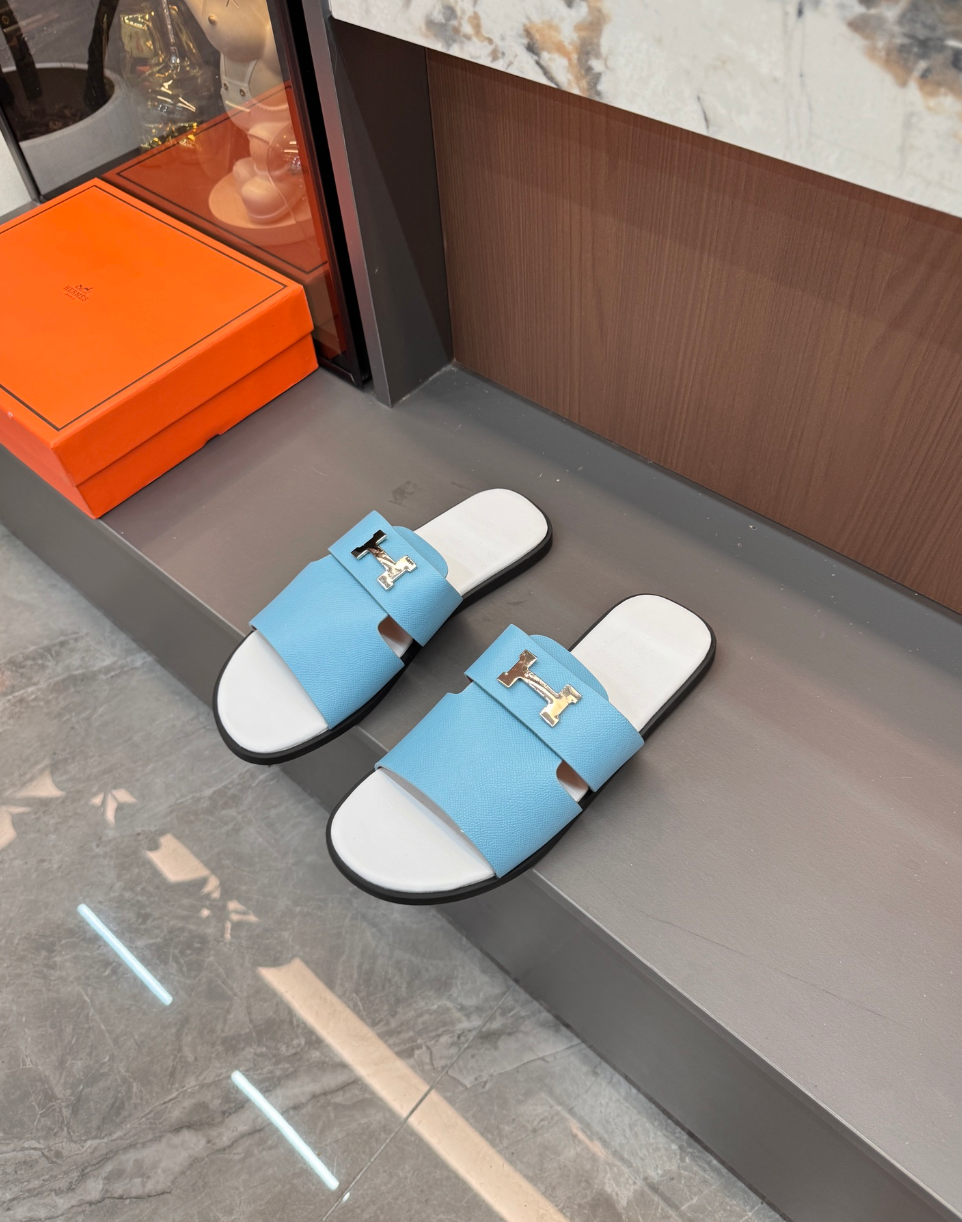 HERMÈS H LEATHER SLIDES – FULL SET – 1:1 HIGH END