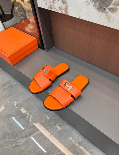 HERMÈS H LEATHER SLIDES – FULL SET – 1:1 HIGH END