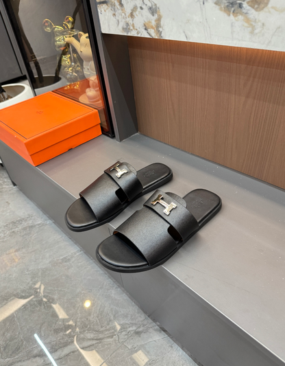 HERMÈS H LEATHER SLIDES – FULL SET – 1:1 HIGH END