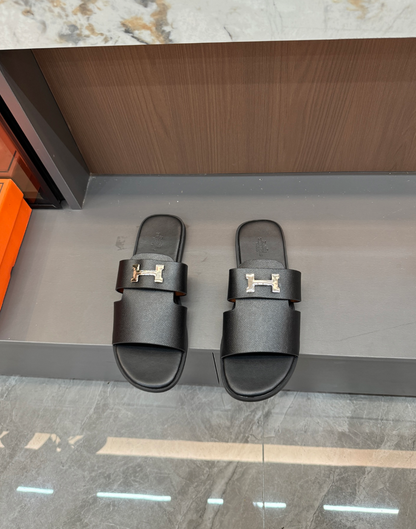 HERMÈS H LEATHER SLIDES – FULL SET – 1:1 HIGH END