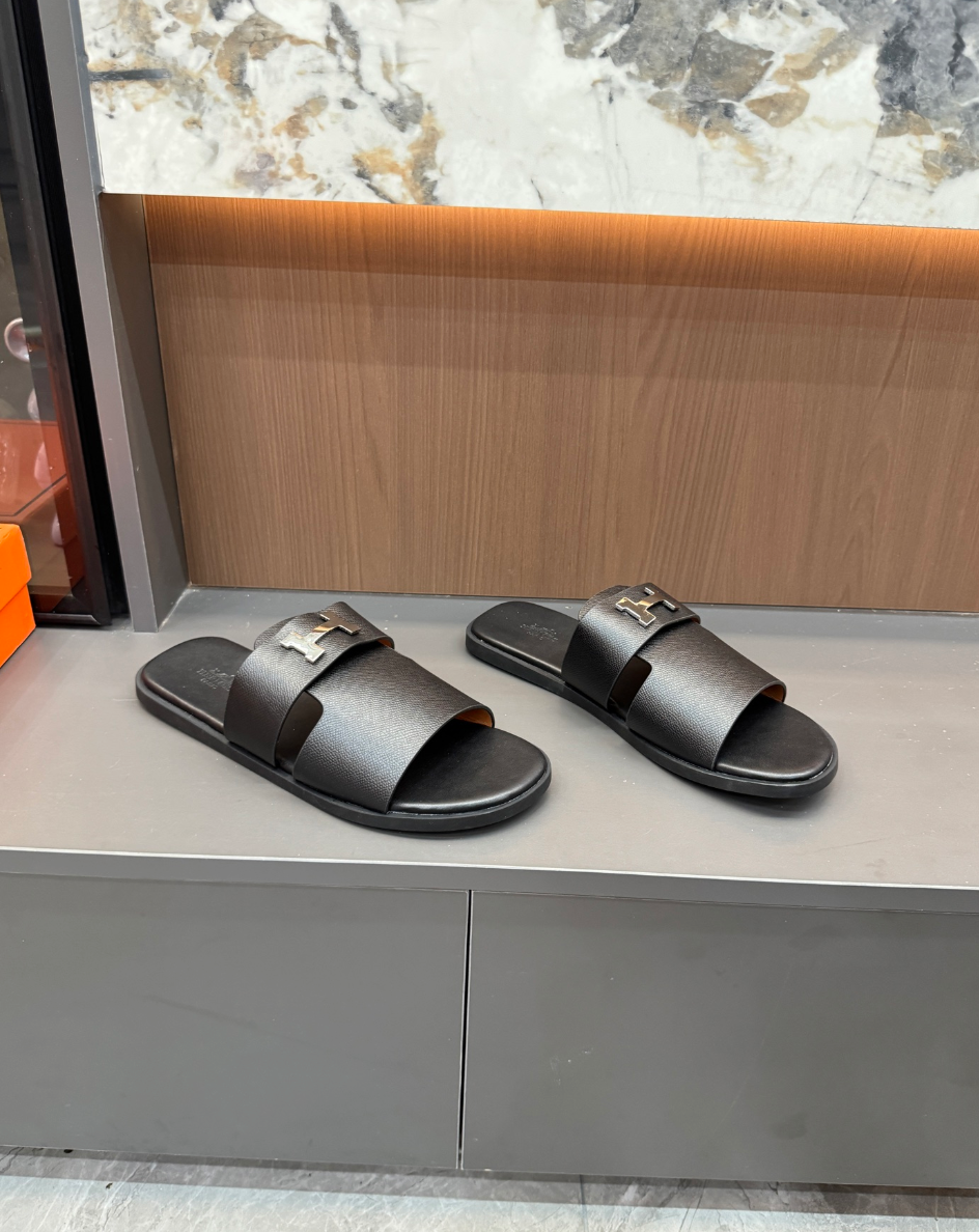 HERMÈS H LEATHER SLIDES – FULL SET – 1:1 HIGH END