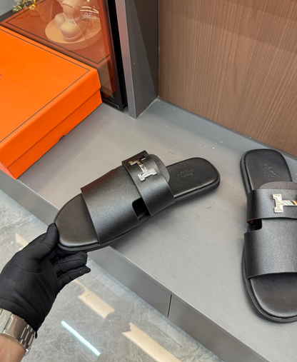 HERMÈS H LEATHER SLIDES – FULL SET – 1:1 HIGH END