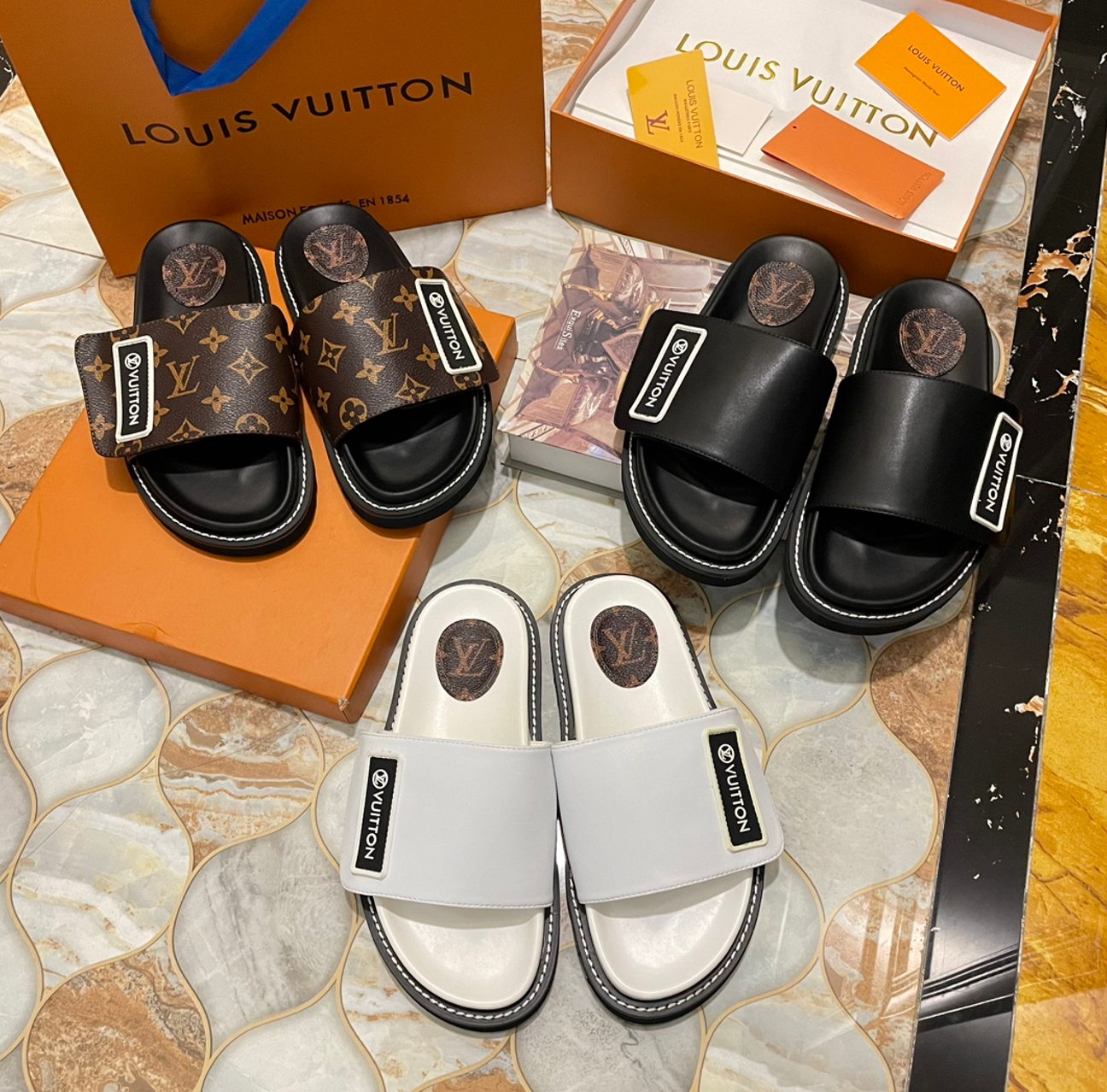 LOUIS VUITTON SUNSET MULE SANDALS – FULL SET – 1:1 HIGH END