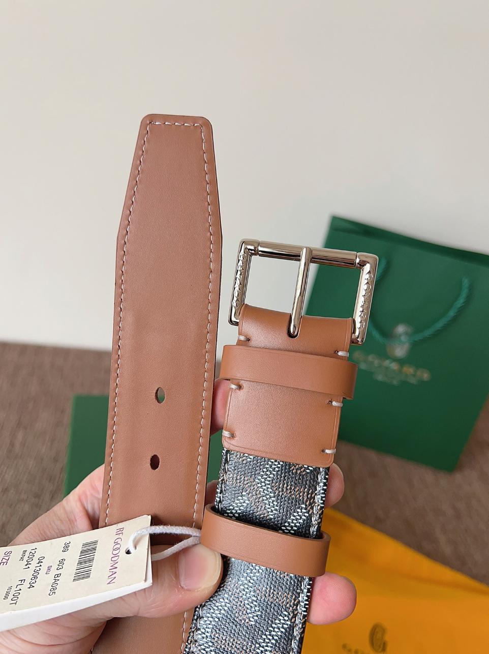 GOYARD CLASSIC REVERSIBLE LEATHER BELT – SILVER BUCKLE – FULL SET – 1:1 HIGH END