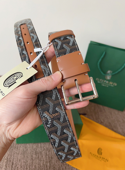 GOYARD CLASSIC REVERSIBLE LEATHER BELT – SILVER BUCKLE – FULL SET – 1:1 HIGH END