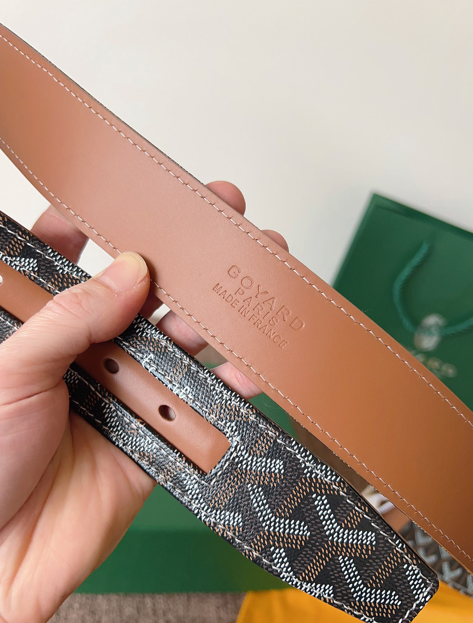 GOYARD CLASSIC REVERSIBLE LEATHER BELT – SILVER BUCKLE – FULL SET – 1:1 HIGH END