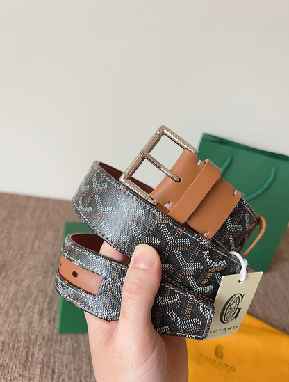 GOYARD CLASSIC REVERSIBLE LEATHER BELT – SILVER BUCKLE – FULL SET – 1:1 HIGH END