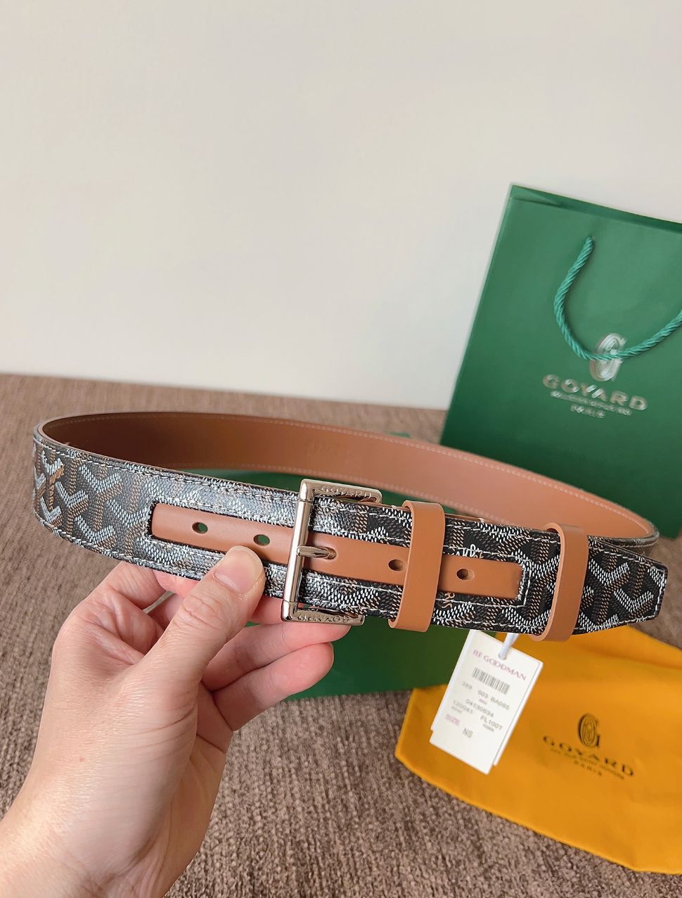 GOYARD CLASSIC REVERSIBLE LEATHER BELT – SILVER BUCKLE – FULL SET – 1:1 HIGH END