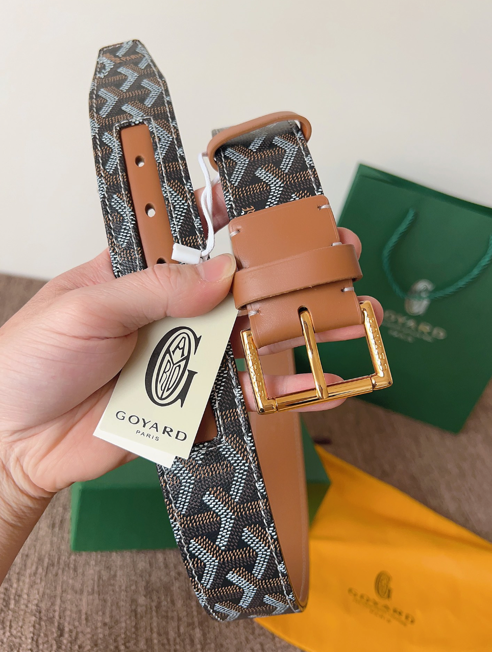 GOYARD CLASSIC REVERSIBLE LEATHER BELT – SILVER BUCKLE – FULL SET – 1:1 HIGH END