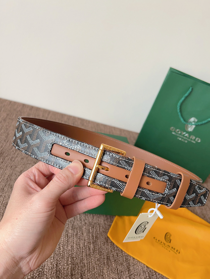 GOYARD CLASSIC REVERSIBLE LEATHER BELT – SILVER BUCKLE – FULL SET – 1:1 HIGH END