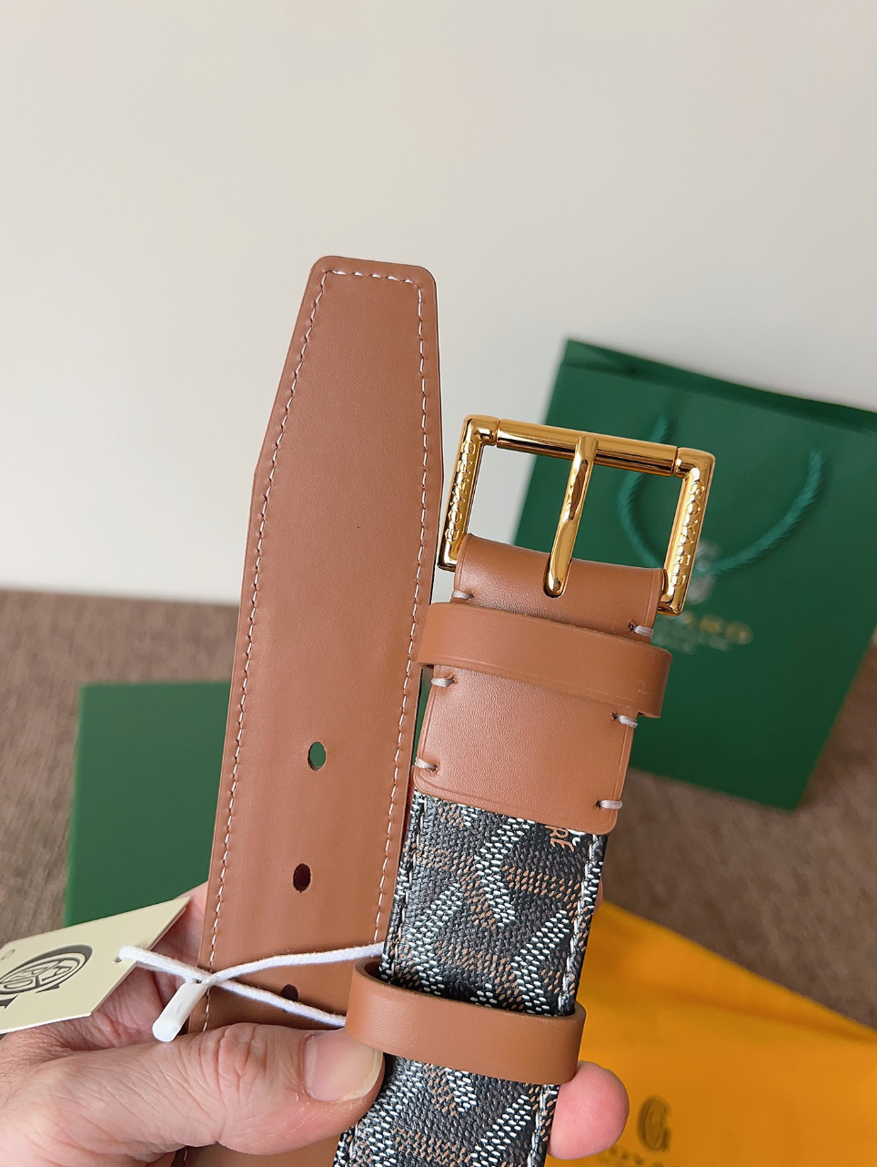 GOYARD CLASSIC REVERSIBLE LEATHER BELT – SILVER BUCKLE – FULL SET – 1:1 HIGH END