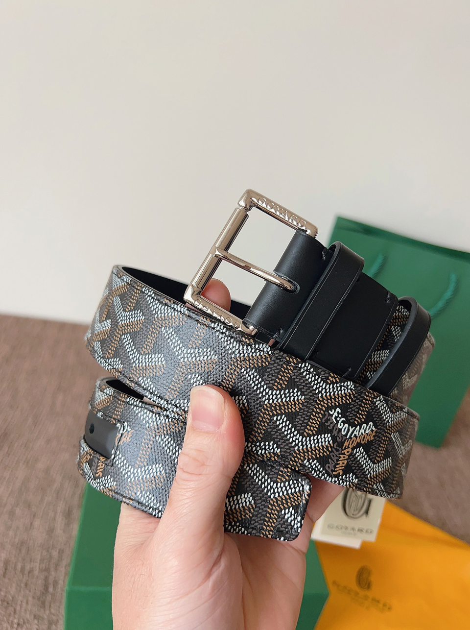 GOYARD CLASSIC REVERSIBLE LEATHER BELT – SILVER BUCKLE – FULL SET – 1:1 HIGH END