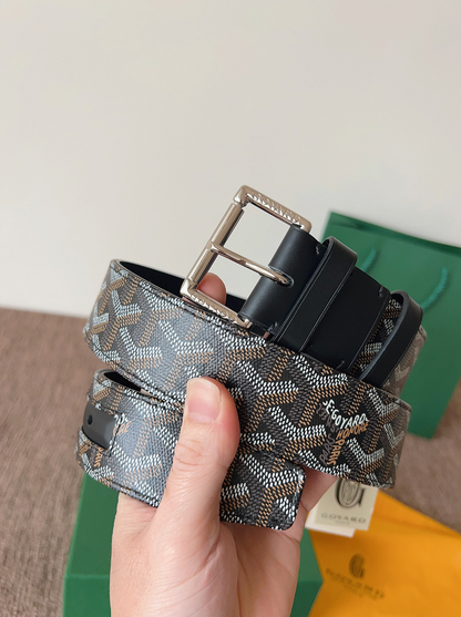 GOYARD CLASSIC REVERSIBLE LEATHER BELT – SILVER BUCKLE – FULL SET – 1:1 HIGH END