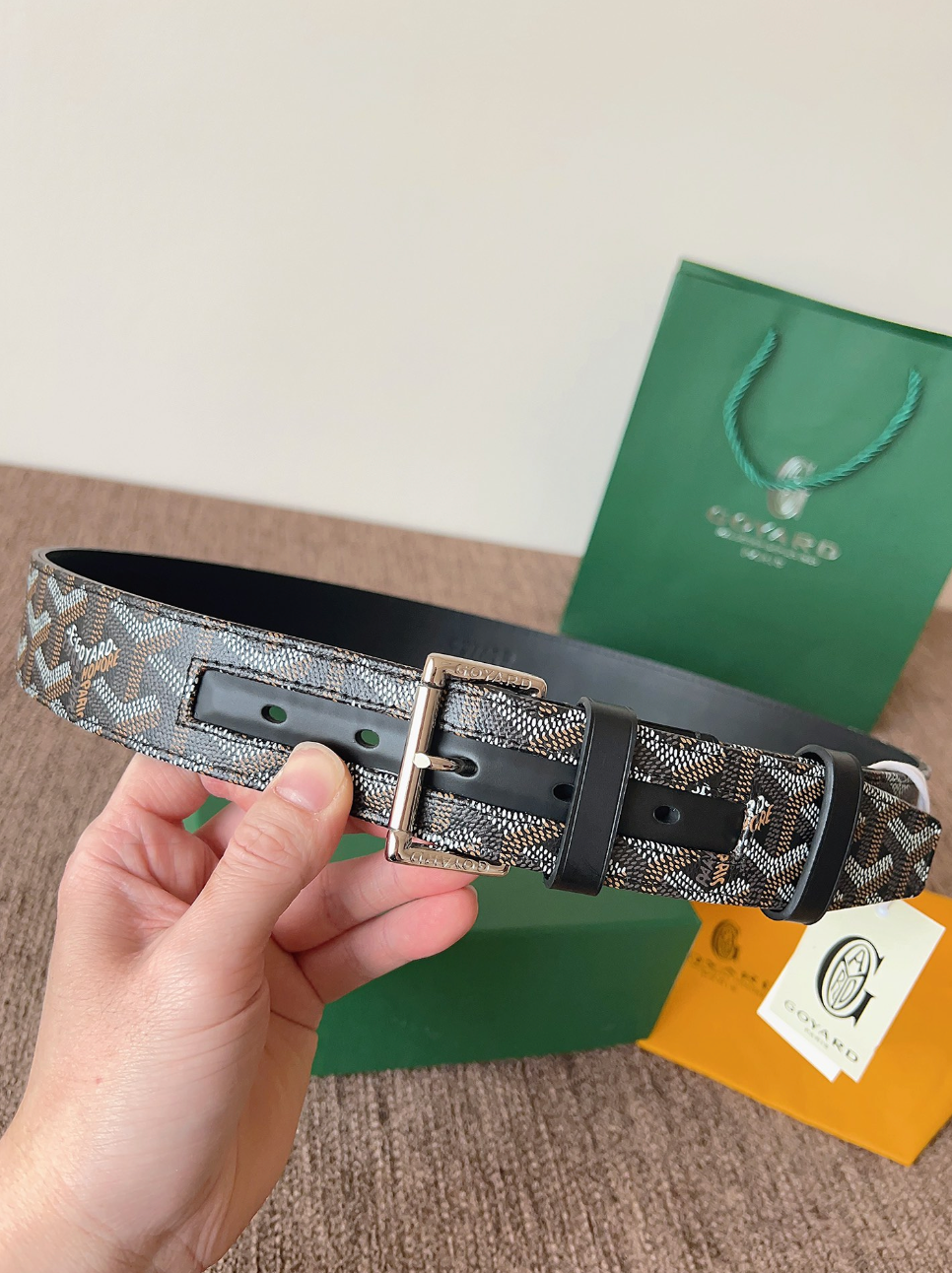 GOYARD CLASSIC REVERSIBLE LEATHER BELT – SILVER BUCKLE – FULL SET – 1:1 HIGH END