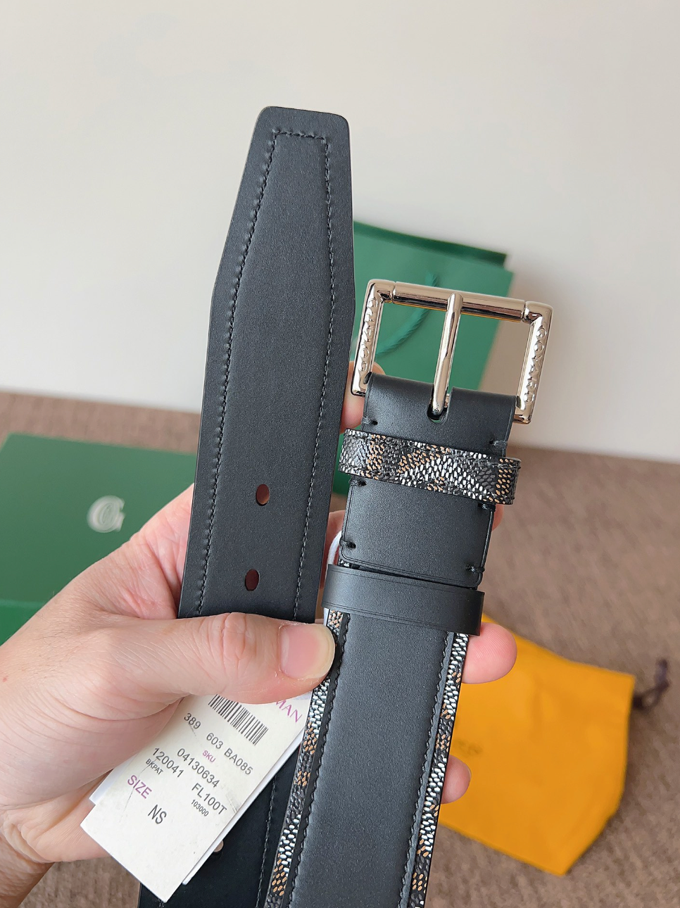 GOYARD GOYARDINE REVERSIBLE LEATHER BELT – SILVER PIN BUCKLE – FULL SET – 1:1 HIGH END