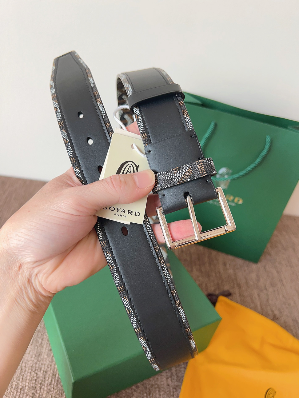 GOYARD GOYARDINE REVERSIBLE LEATHER BELT – SILVER PIN BUCKLE – FULL SET – 1:1 HIGH END