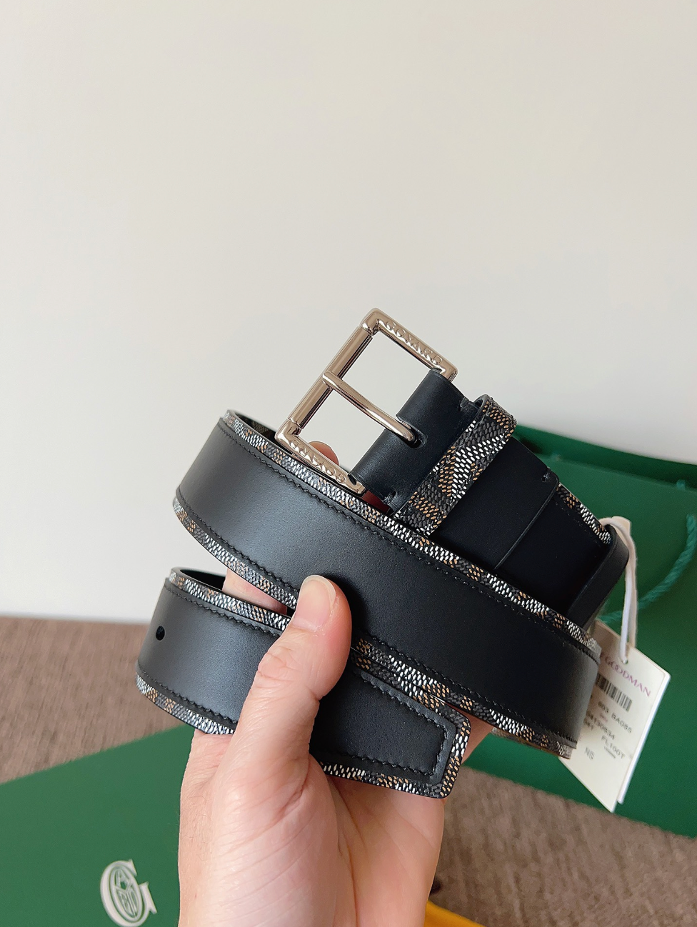 GOYARD GOYARDINE REVERSIBLE LEATHER BELT – SILVER PIN BUCKLE – FULL SET – 1:1 HIGH END