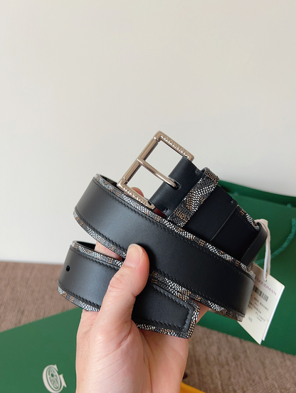 GOYARD GOYARDINE REVERSIBLE LEATHER BELT – SILVER PIN BUCKLE – FULL SET – 1:1 HIGH END