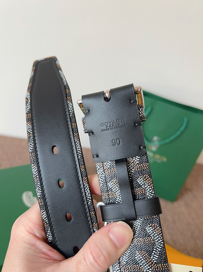 GOYARD GOYARDINE REVERSIBLE LEATHER BELT – SILVER PIN BUCKLE – FULL SET – 1:1 HIGH END