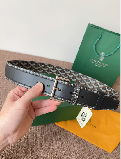GOYARD GOYARDINE REVERSIBLE LEATHER BELT – SILVER PIN BUCKLE – FULL SET – 1:1 HIGH END