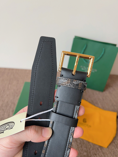 GOYARD GOYARDINE REVERSIBLE LEATHER BELT – SILVER PIN BUCKLE – FULL SET – 1:1 HIGH END